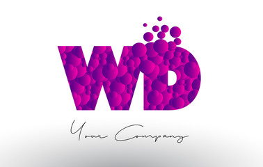 WD W D Dots Letter Logo with Purple Bubbles Texture.
