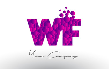 WF W F Dots Letter Logo with Purple Bubbles Texture.