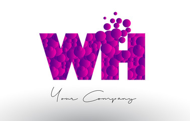 WH W H Dots Letter Logo with Purple Bubbles Texture.