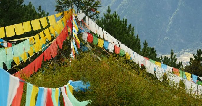4k prayer flag on lhasa mountain,tibet.