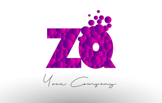ZQ Z Q Dots Letter Logo with Purple Bubbles Texture.