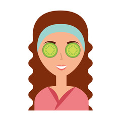 cute woman with cucumber mask vector illustration design