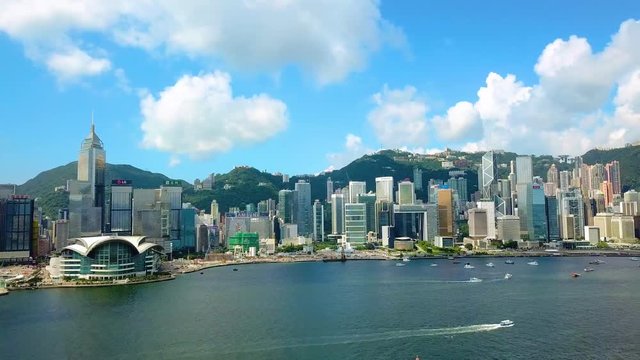 Aerial view of Hong Kong Island from Victoria Harbor at June, 2017