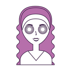 cute woman with cucumber mask vector illustration design