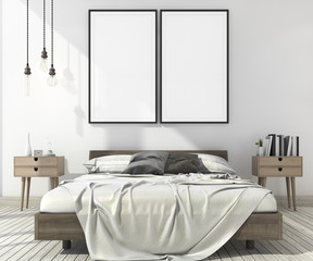 3d rendering vintage minimal mock up bedroom in scandinavian style