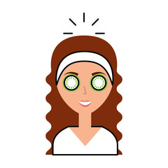 cute woman with cucumber mask vector illustration design