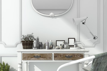3d rendering classic white room with make up table