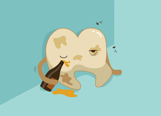 Dirty tooth is drunken ,teeth and tooth concept of dental