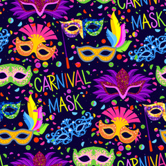 Authentic handmade venetian carnival face mask party decoration masquerade vector seamless pattern background