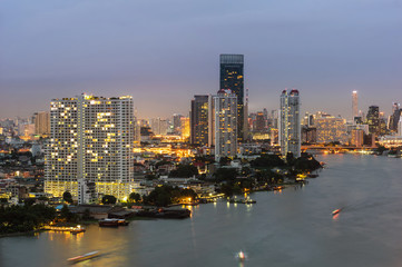Bangkok cityscape river side at twilight time,Thailand