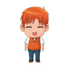 cute little boy anime facial expression image vector illustration