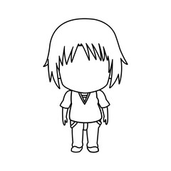 outlined little boy anime hair style stand vector illustration