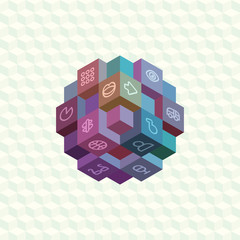 Obraz premium Isometric projection infographic array of cubes