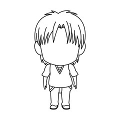 outlined little boy anime hair style stand vector illustration