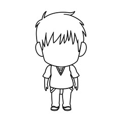 outlined little boy anime hair style stand vector illustration