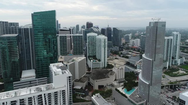 Aerial skyscrapers Downtown Miami Brickell 4k