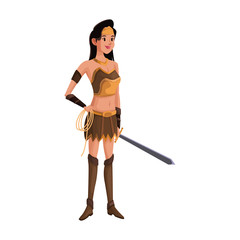 cartoon female warrior with a spear vector illustration