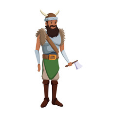 halloween costume viking man beard helmet horns vector illustration