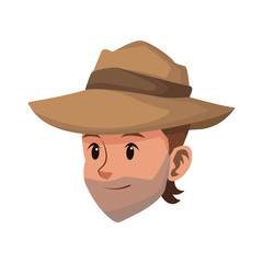 explorer man costume party in spotlight background with bright