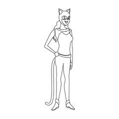 teenager in the cat suit mask ears halloween vector illustration