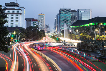 Traffic rush in Jakarta at night