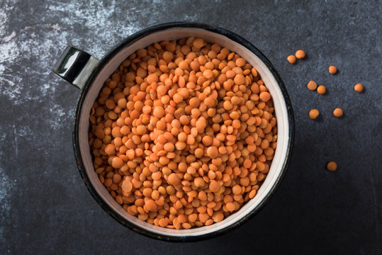 Red Lentils in a Metal Cup