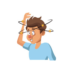 dizziness young man with stars spinning around his head vector illustration