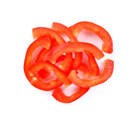 Red sweet bell pepper slices isolated on white background