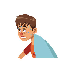sick man red nose symptoms and sweating vector illustration
