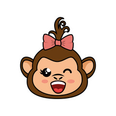 kawaii happy monkey icon over white background colorful design vector illustration