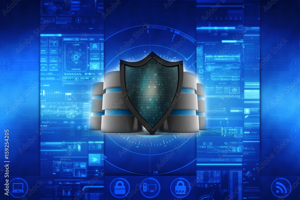 Poster 3d rendering database and computer data security concept