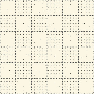 Seamless Grid Pattern. Vector Black and White Background. Regular Chaotic Dots Texture
