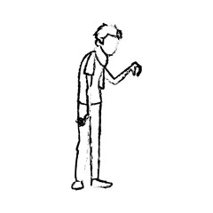 sick man character handkerchief in hand vector illustration