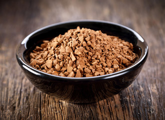 instant coffee on vintage wooden table