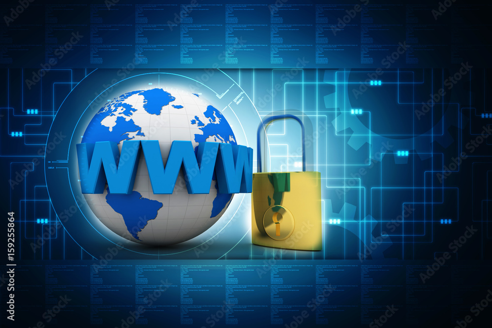 Poster 3d rendering padlock with www