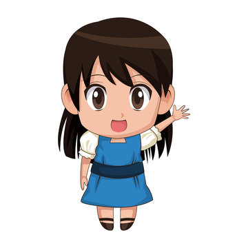 cute anime chibi little girl cartoon style vector illustration