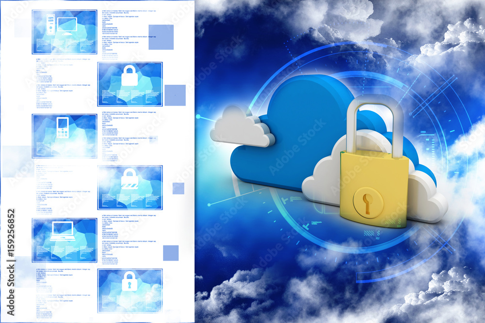 Poster 3d rendering cloud computing, security