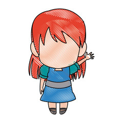 manga anime girl chibi character contour vector illustration