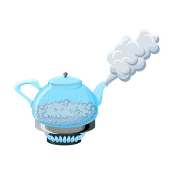 Glass kettle with boiling water and steam