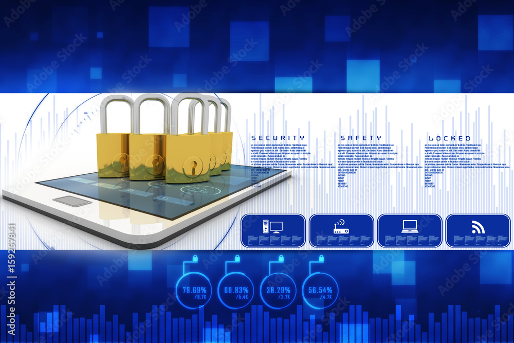 Poster 3d rendering transmitter mobile wifi with lock