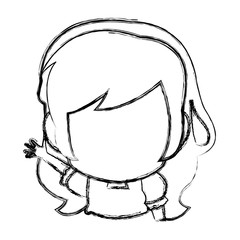 manga anime girl chibi character contour vector illustration