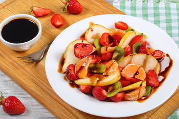 strawberry, kiwi fruit, pear, mandarin salad