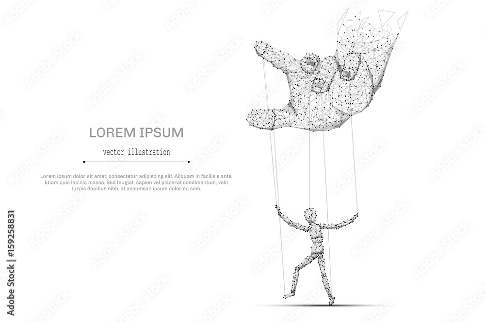 Aufkleber Abstract mash line and point hand and puppet on white background with an inscription. political concept starry sky or space, consisting of stars and the universe. Vector business illustration