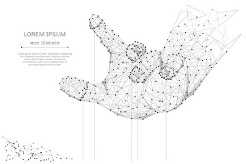 Abstract mash line and point hand puppet on white background with an inscription. Business or manipulation concept starry sky, consisting of stars and the universe. Vector business illustration