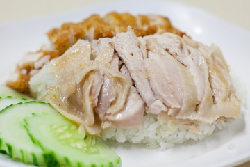 fried chicken and steam chicken with rice