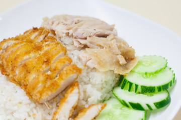 fried chicken and steam chicken with rice