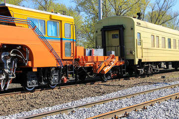 Obraz premium View on the maintenance train on railroad track