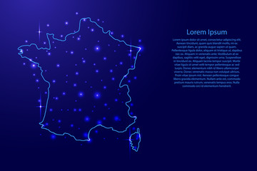 Map of the France from the contours blue and luminous stars of vector illustration