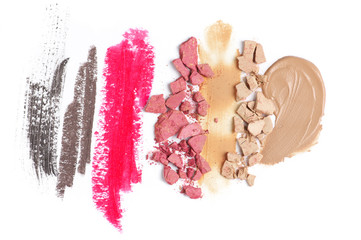 Set of various crashed makeup products