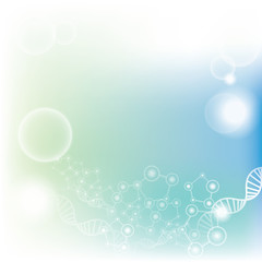 Abstract gradient light blue and turquoise background with molecules and DNA